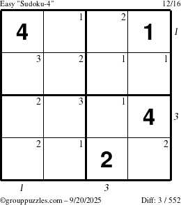 The grouppuzzles.com Easy Sudoku-4 puzzle for Saturday September 20, 2025 with all 3 steps marked