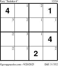 The grouppuzzles.com Easy Sudoku-4 puzzle for Saturday September 20, 2025 with the first 3 steps marked