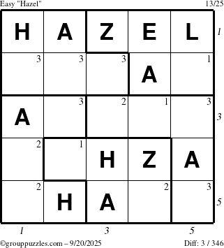The grouppuzzles.com Easy Hazel puzzle for Saturday September 20, 2025 with all 3 steps marked
