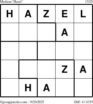 The grouppuzzles.com Medium Hazel puzzle for Saturday September 20, 2025