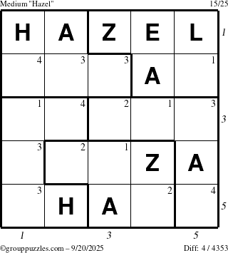 The grouppuzzles.com Medium Hazel puzzle for Saturday September 20, 2025 with all 4 steps marked