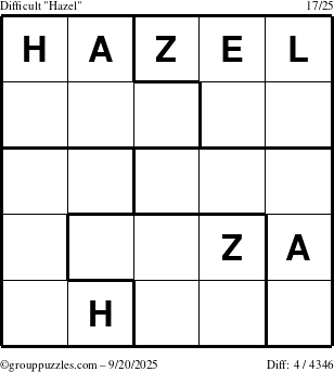 The grouppuzzles.com Difficult Hazel puzzle for Saturday September 20, 2025