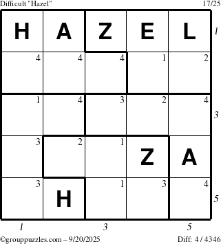 The grouppuzzles.com Difficult Hazel puzzle for Saturday September 20, 2025 with all 4 steps marked