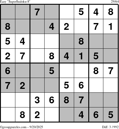 The grouppuzzles.com Easy SuperSudoku-8 puzzle for Saturday September 20, 2025