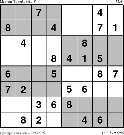 The grouppuzzles.com Medium SuperSudoku-8 puzzle for Saturday September 20, 2025