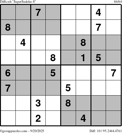 The grouppuzzles.com Difficult SuperSudoku-8 puzzle for Saturday September 20, 2025