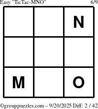 The grouppuzzles.com Easy TicTac-MNO puzzle for Saturday September 20, 2025