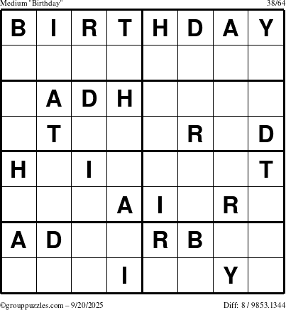 The grouppuzzles.com Medium Birthday puzzle for Saturday September 20, 2025