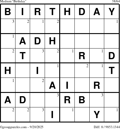 The grouppuzzles.com Medium Birthday puzzle for Saturday September 20, 2025 with the first 3 steps marked