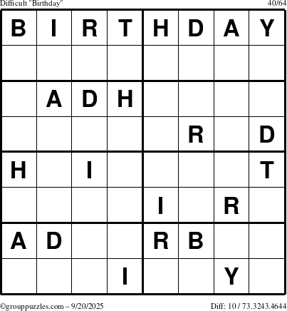 The grouppuzzles.com Difficult Birthday puzzle for Saturday September 20, 2025