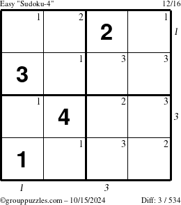 The grouppuzzles.com Easy Sudoku-4 puzzle for Tuesday October 15, 2024 with all 3 steps marked