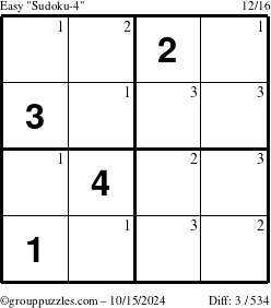 The grouppuzzles.com Easy Sudoku-4 puzzle for Tuesday October 15, 2024 with the first 3 steps marked