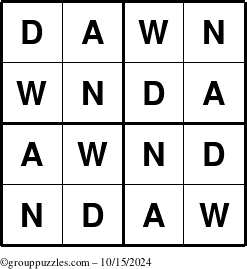 The grouppuzzles.com Answer grid for the Dawn puzzle for Tuesday October 15, 2024