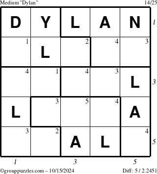 The grouppuzzles.com Medium Dylan puzzle for Tuesday October 15, 2024 with all 5 steps marked