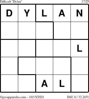 The grouppuzzles.com Difficult Dylan puzzle for Tuesday October 15, 2024