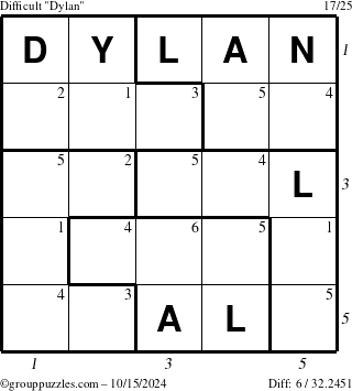 The grouppuzzles.com Difficult Dylan puzzle for Tuesday October 15, 2024 with all 6 steps marked