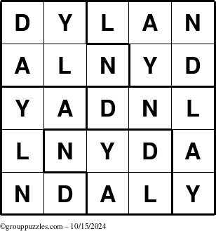 The grouppuzzles.com Answer grid for the Dylan puzzle for Tuesday October 15, 2024