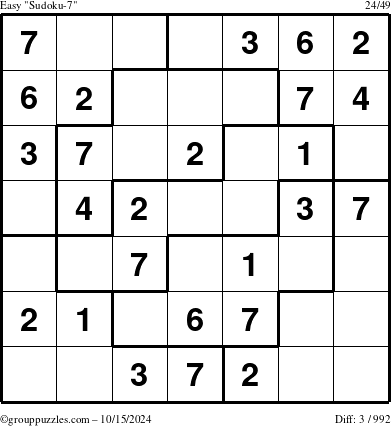 The grouppuzzles.com Easy Sudoku-7 puzzle for Tuesday October 15, 2024