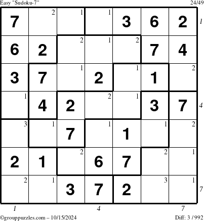 The grouppuzzles.com Easy Sudoku-7 puzzle for Tuesday October 15, 2024 with all 3 steps marked