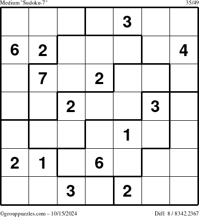 The grouppuzzles.com Medium Sudoku-7 puzzle for Tuesday October 15, 2024