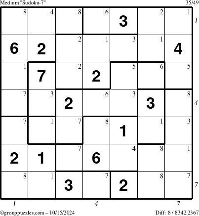 The grouppuzzles.com Medium Sudoku-7 puzzle for Tuesday October 15, 2024 with all 8 steps marked