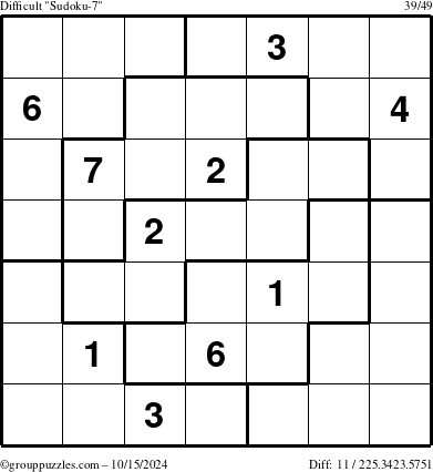 The grouppuzzles.com Difficult Sudoku-7 puzzle for Tuesday October 15, 2024