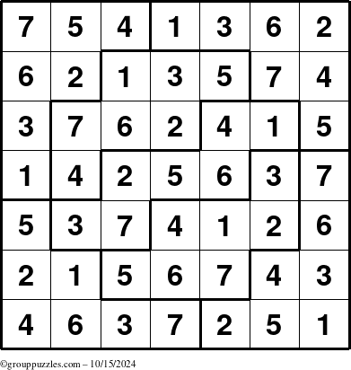 The grouppuzzles.com Answer grid for the Sudoku-7 puzzle for Tuesday October 15, 2024