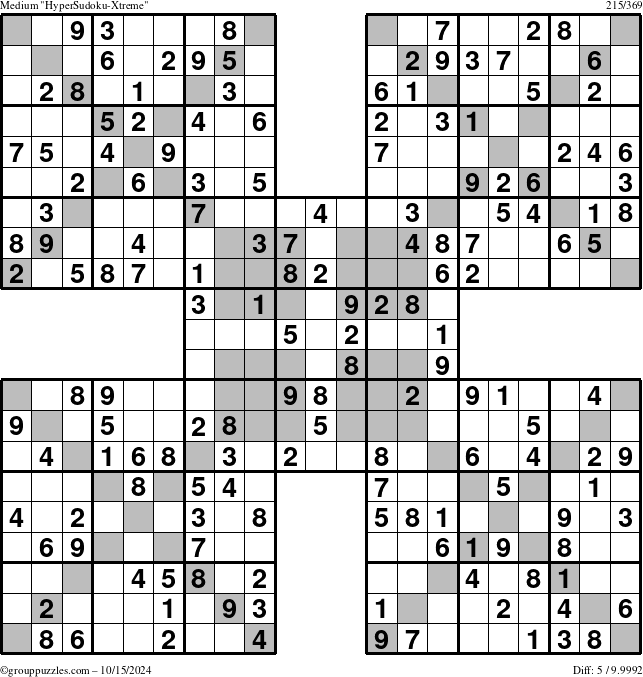 The grouppuzzles.com Medium HyperSudoku-Xtreme puzzle for Tuesday October 15, 2024