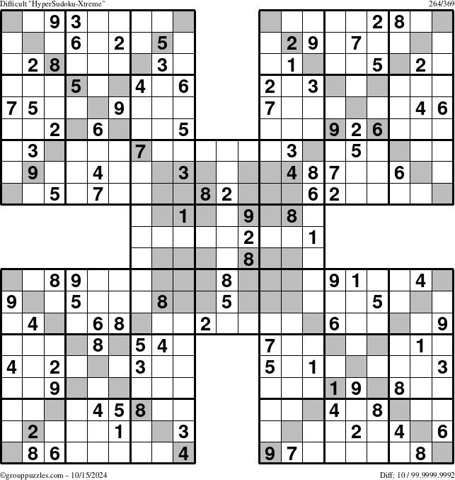 The grouppuzzles.com Difficult HyperSudoku-Xtreme puzzle for Tuesday October 15, 2024