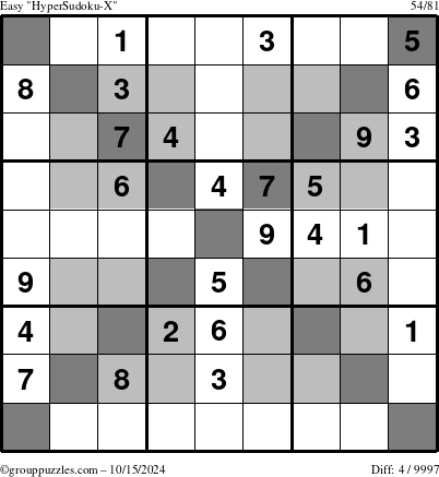 The grouppuzzles.com Easy HyperSudoku-X puzzle for Tuesday October 15, 2024