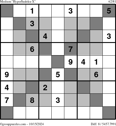 The grouppuzzles.com Medium HyperSudoku-X puzzle for Tuesday October 15, 2024