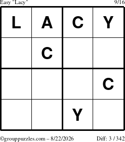 The grouppuzzles.com Easy Lacy puzzle for Saturday August 22, 2026