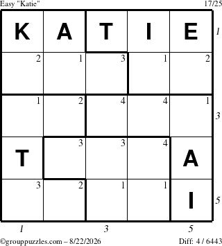 The grouppuzzles.com Easy Katie puzzle for Saturday August 22, 2026 with all 4 steps marked