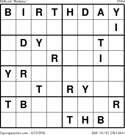The grouppuzzles.com Difficult Birthday puzzle for Saturday August 22, 2026