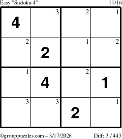The grouppuzzles.com Easy Sudoku-4 puzzle for Tuesday March 17, 2026 with the first 3 steps marked