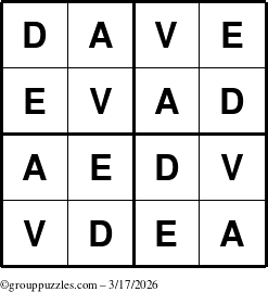 The grouppuzzles.com Answer grid for the Dave puzzle for Tuesday March 17, 2026