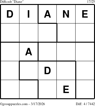 The grouppuzzles.com Difficult Diane puzzle for Tuesday March 17, 2026