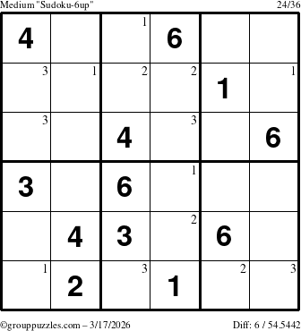 The grouppuzzles.com Medium Sudoku-6up puzzle for Tuesday March 17, 2026 with the first 3 steps marked