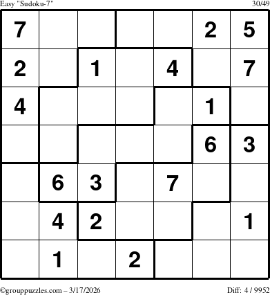The grouppuzzles.com Easy Sudoku-7 puzzle for Tuesday March 17, 2026