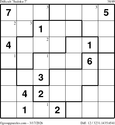 The grouppuzzles.com Difficult Sudoku-7 puzzle for Tuesday March 17, 2026 with the first 3 steps marked