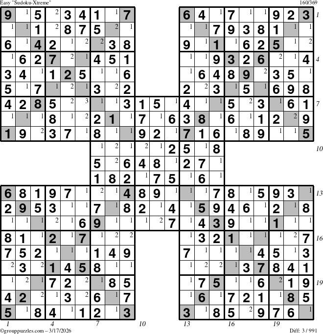 The grouppuzzles.com Easy Sudoku-Xtreme puzzle for Tuesday March 17, 2026 with all 3 steps marked