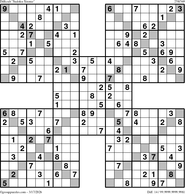 The grouppuzzles.com Difficult Sudoku-Xtreme puzzle for Tuesday March 17, 2026