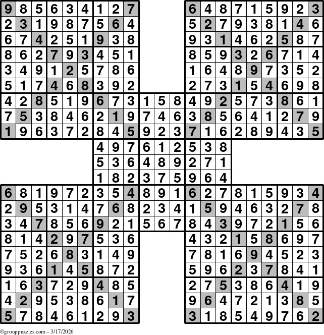 The grouppuzzles.com Answer grid for the Sudoku-Xtreme puzzle for Tuesday March 17, 2026
