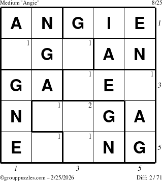 The grouppuzzles.com Medium Angie puzzle for Wednesday February 25, 2026 with all 2 steps marked