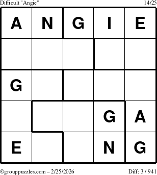 The grouppuzzles.com Difficult Angie puzzle for Wednesday February 25, 2026