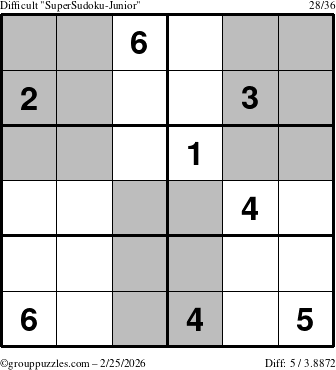 The grouppuzzles.com Difficult SuperSudoku-Junior puzzle for Wednesday February 25, 2026