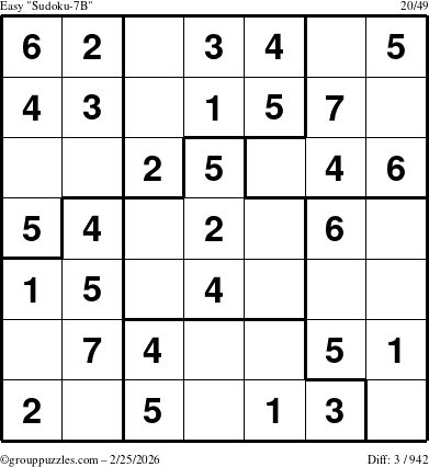 The grouppuzzles.com Easy Sudoku-7B puzzle for Wednesday February 25, 2026