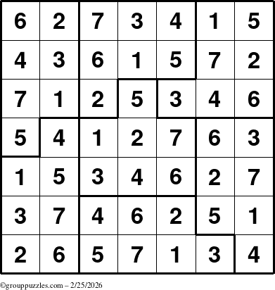 The grouppuzzles.com Answer grid for the Sudoku-7B puzzle for Wednesday February 25, 2026