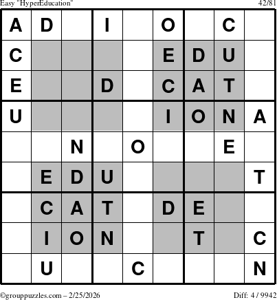 The grouppuzzles.com Easy HyperEducation-i23 puzzle for Wednesday February 25, 2026