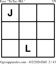 The grouppuzzles.com Easy TicTac-JKL puzzle for Sunday August 2, 2026